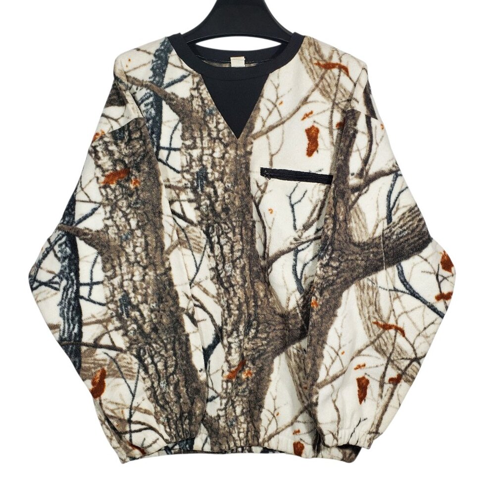 VTG Due North Sherpa Fleece Sweatshirt Men's L Tree Trunk Leaves Camo Camouflage